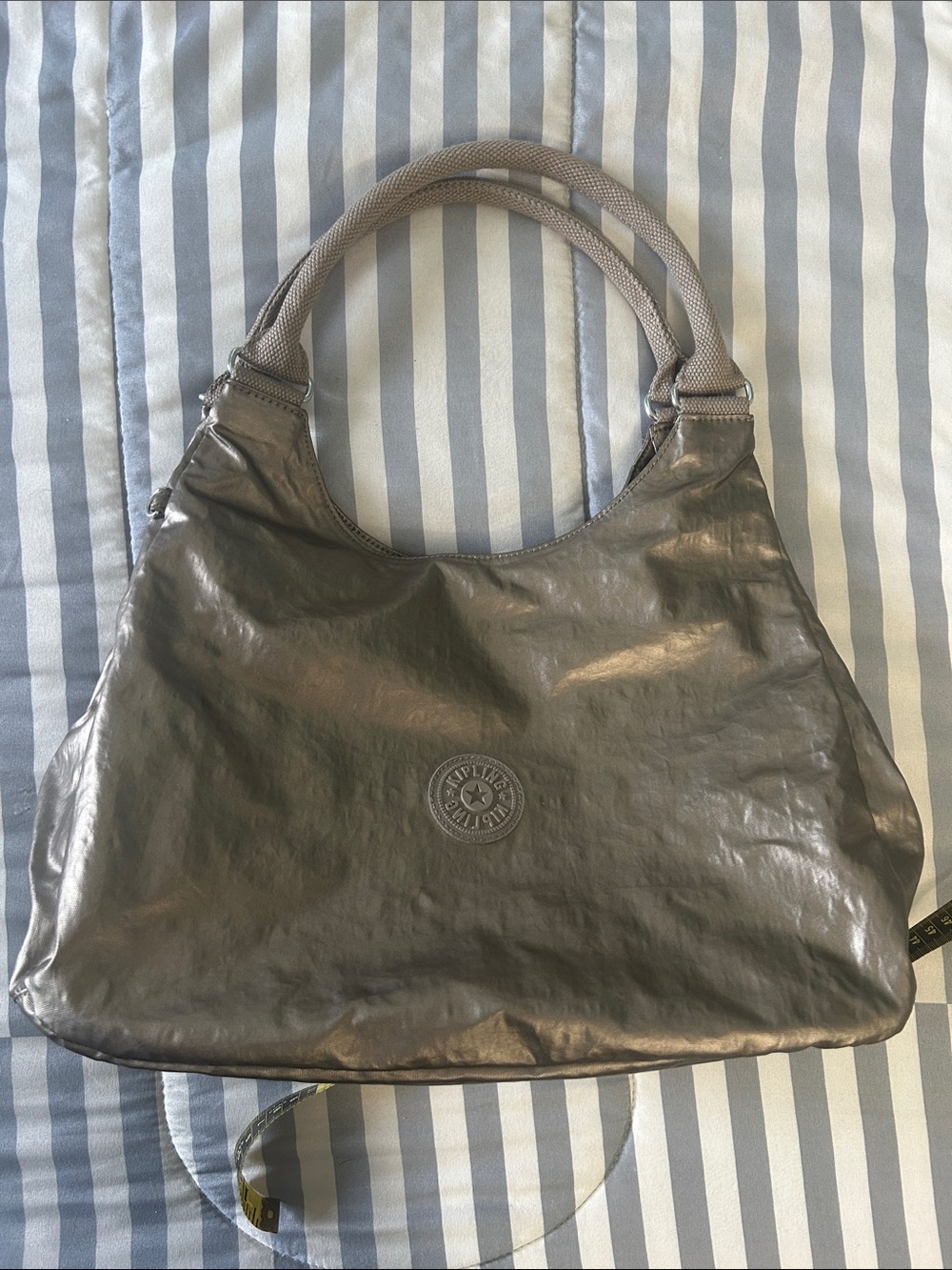 Kipling Metallic Grey Leather Shoulder Bag